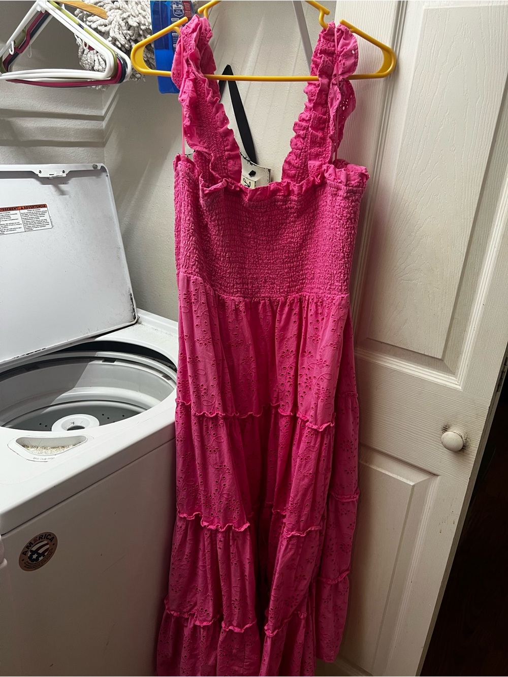 crown & ivy Bright Pink Smocked Maxi Dress